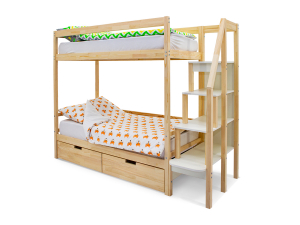 Двухъярусная кровать Svogen с ящиками натура без покрытия