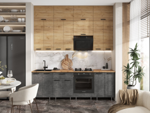 Кухня Рио NEW 2,4/1350м (490) Компоновка №3 Дуб Крафт/Бетон темный, Дуб Крафт